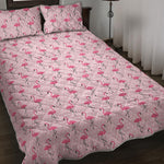 Pink Polka Dot Flamingo Pattern Print Quilt Bed Set