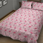 Pink Polka Dot Flamingo Pattern Print Quilt Bed Set