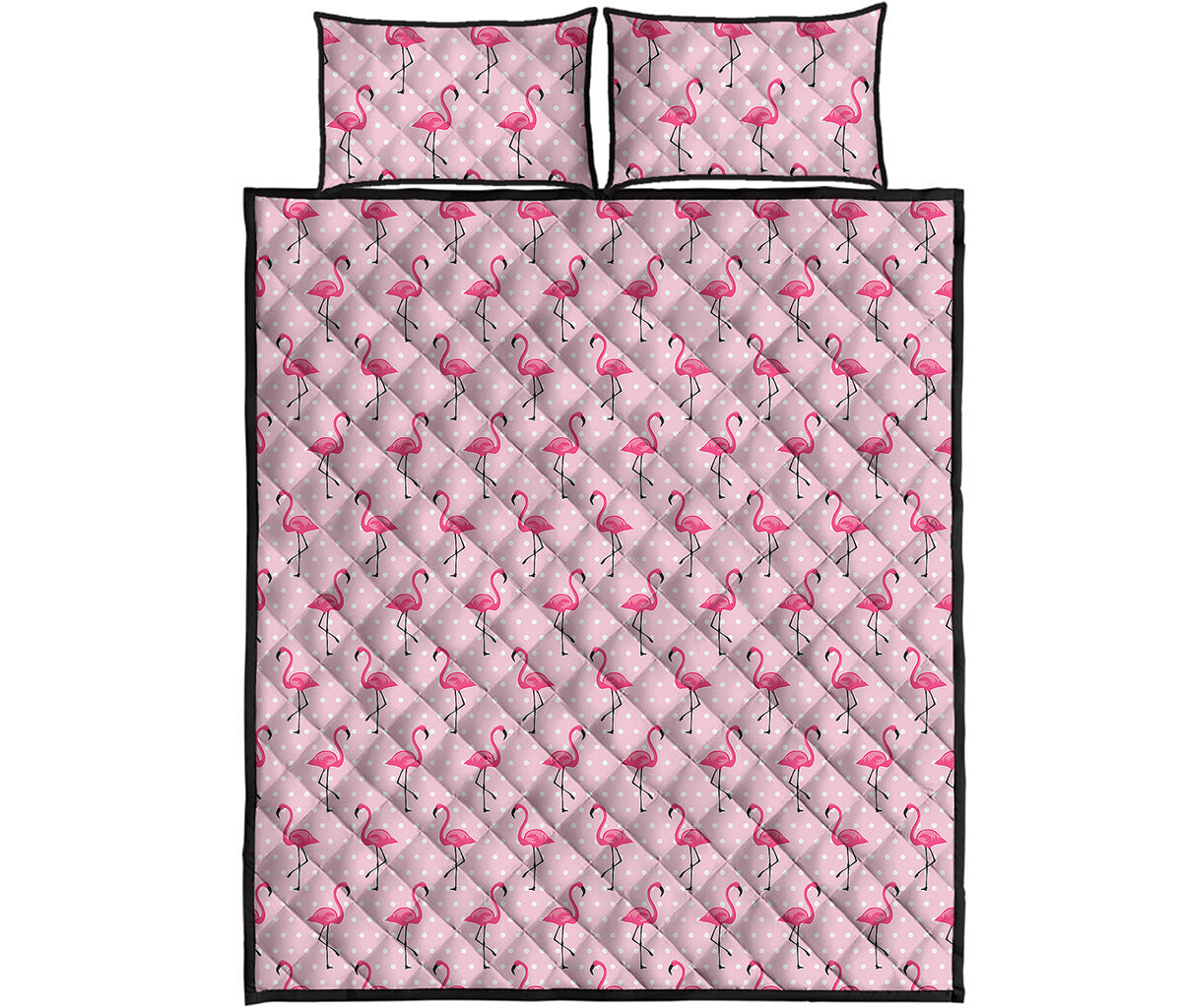 Pink Polka Dot Flamingo Pattern Print Quilt Bed Set