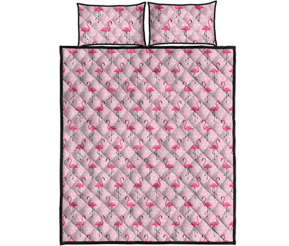 Pink Polka Dot Flamingo Pattern Print Quilt Bed Set