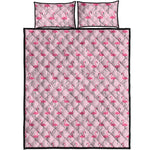 Pink Polka Dot Flamingo Pattern Print Quilt Bed Set