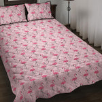 Pink Polka Dot Flamingo Pattern Print Quilt Bed Set