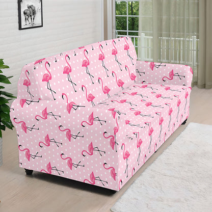Pink Polka Dot Flamingo Pattern Print Sofa Cover