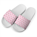 Pink Polka Dot Flamingo Pattern Print White Slide Sandals