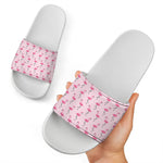 Pink Polka Dot Flamingo Pattern Print White Slide Sandals
