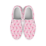 Pink Polka Dot Flamingo Pattern Print White Slip On Shoes