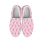 Pink Polka Dot Flamingo Pattern Print White Slip On Shoes