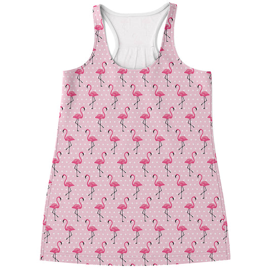 Pink Polka Dot Flamingo Pattern Print Women's Racerback Tank Top