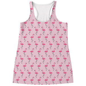Pink Polka Dot Flamingo Pattern Print Women's Racerback Tank Top