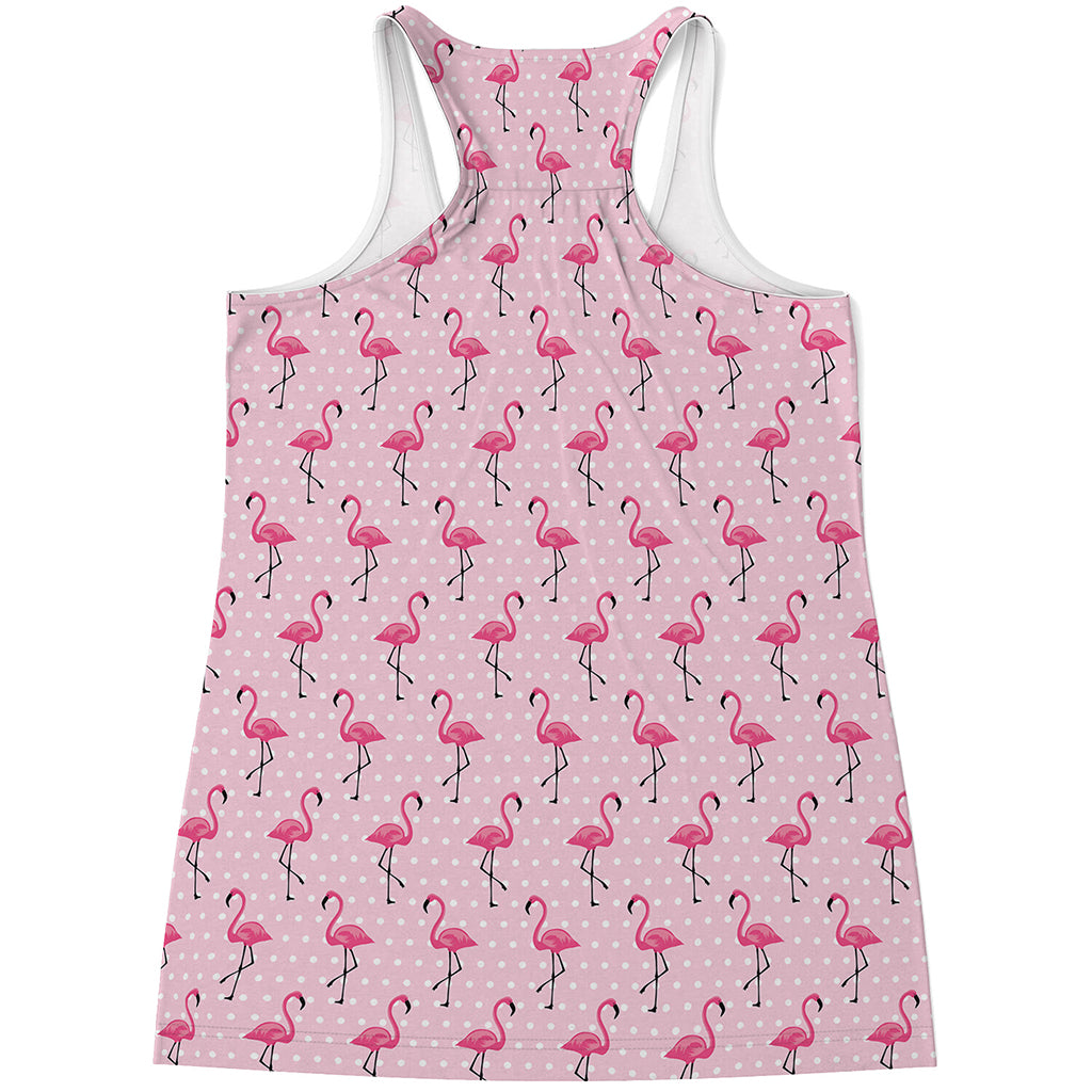Pink Polka Dot Flamingo Pattern Print Women's Racerback Tank Top