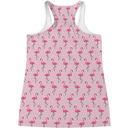 Pink Polka Dot Flamingo Pattern Print Women's Racerback Tank Top