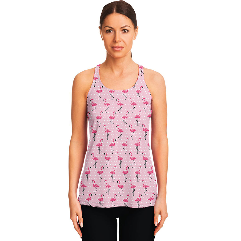 Pink Polka Dot Flamingo Pattern Print Women's Racerback Tank Top