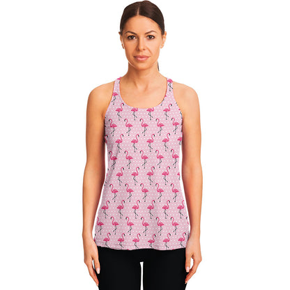 Pink Polka Dot Flamingo Pattern Print Women's Racerback Tank Top