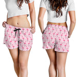 Pink Polka Dot Flamingo Pattern Print Women's Shorts