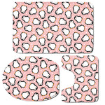 Pink Polka Dot Penguin Pattern Print 3 Piece Bath Mat Set