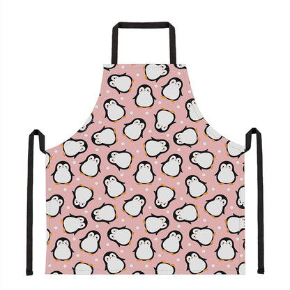 Pink Polka Dot Penguin Pattern Print Apron