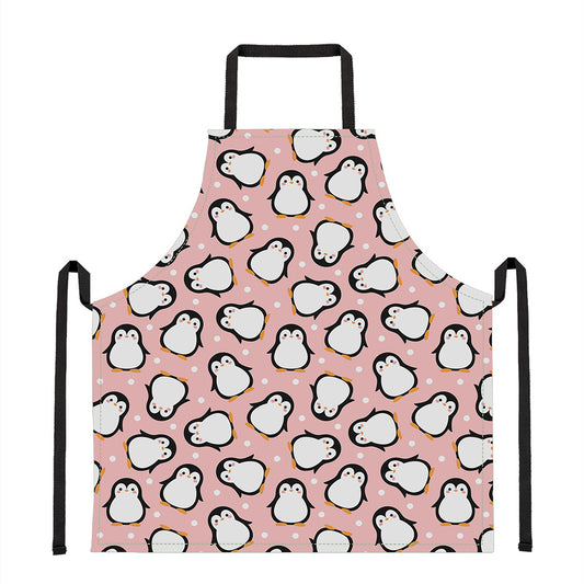 Pink Polka Dot Penguin Pattern Print Apron