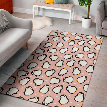 Pink Polka Dot Penguin Pattern Print Area Rug