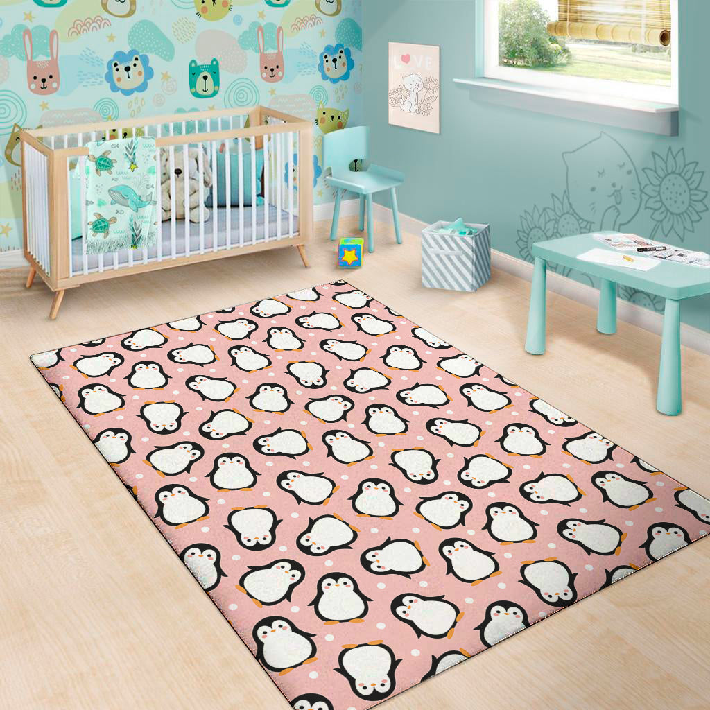 Pink Polka Dot Penguin Pattern Print Area Rug