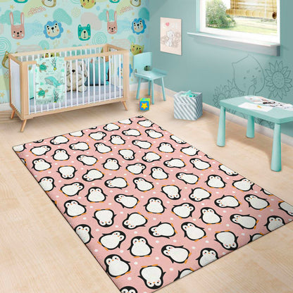 Pink Polka Dot Penguin Pattern Print Area Rug