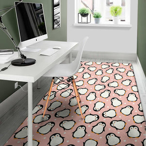 Pink Polka Dot Penguin Pattern Print Area Rug