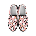Pink Polka Dot Penguin Pattern Print Black Slip On Shoes