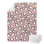 Pink Polka Dot Penguin Pattern Print Blanket