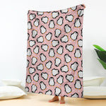 Pink Polka Dot Penguin Pattern Print Blanket
