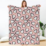 Pink Polka Dot Penguin Pattern Print Blanket