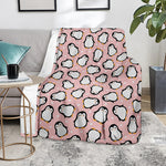 Pink Polka Dot Penguin Pattern Print Blanket