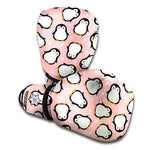 Pink Polka Dot Penguin Pattern Print Boxing Gloves