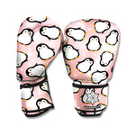 Pink Polka Dot Penguin Pattern Print Boxing Gloves