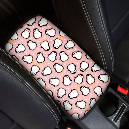 Pink Polka Dot Penguin Pattern Print Car Center Console Cover
