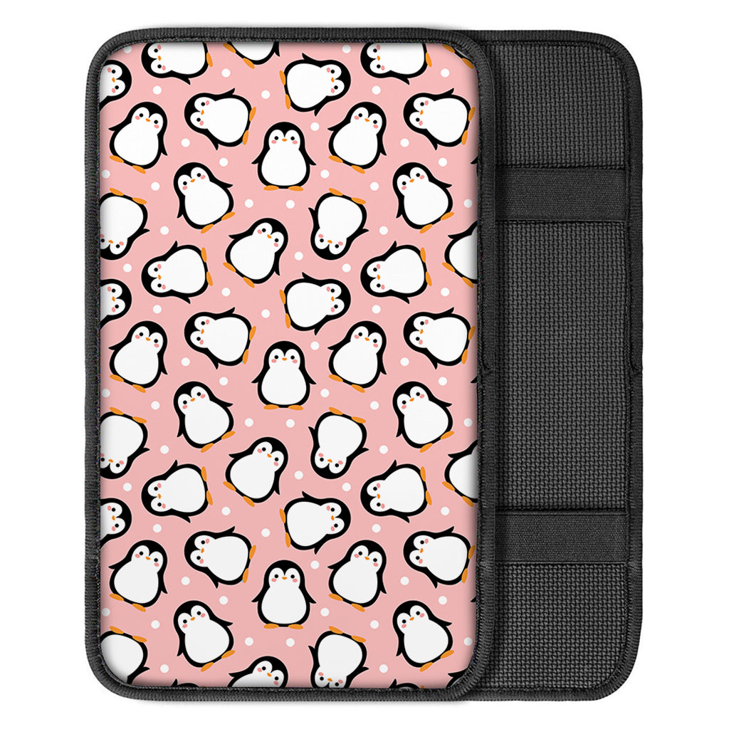 Pink Polka Dot Penguin Pattern Print Car Center Console Cover