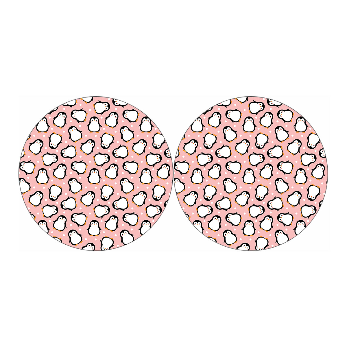 Pink Polka Dot Penguin Pattern Print Car Coasters