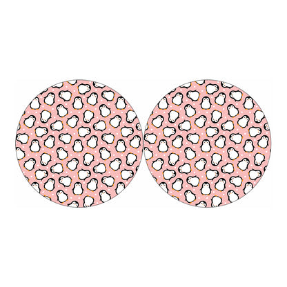 Pink Polka Dot Penguin Pattern Print Car Coasters