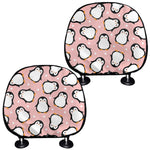 Pink Polka Dot Penguin Pattern Print Car Headrest Covers