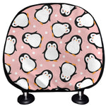 Pink Polka Dot Penguin Pattern Print Car Headrest Covers
