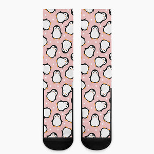 Pink Polka Dot Penguin Pattern Print Crew Socks