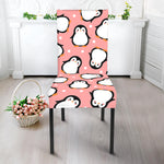 Pink Polka Dot Penguin Pattern Print Dining Chair Slipcover