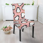 Pink Polka Dot Penguin Pattern Print Dining Chair Slipcover