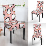 Pink Polka Dot Penguin Pattern Print Dining Chair Slipcover