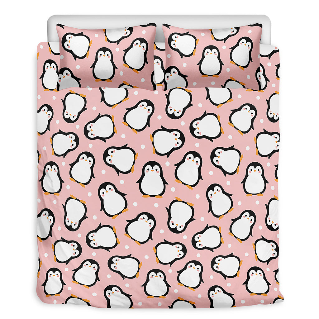 Pink Polka Dot Penguin Pattern Print Duvet Cover Bedding Set