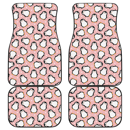 Pink Polka Dot Penguin Pattern Print Front and Back Car Floor Mats