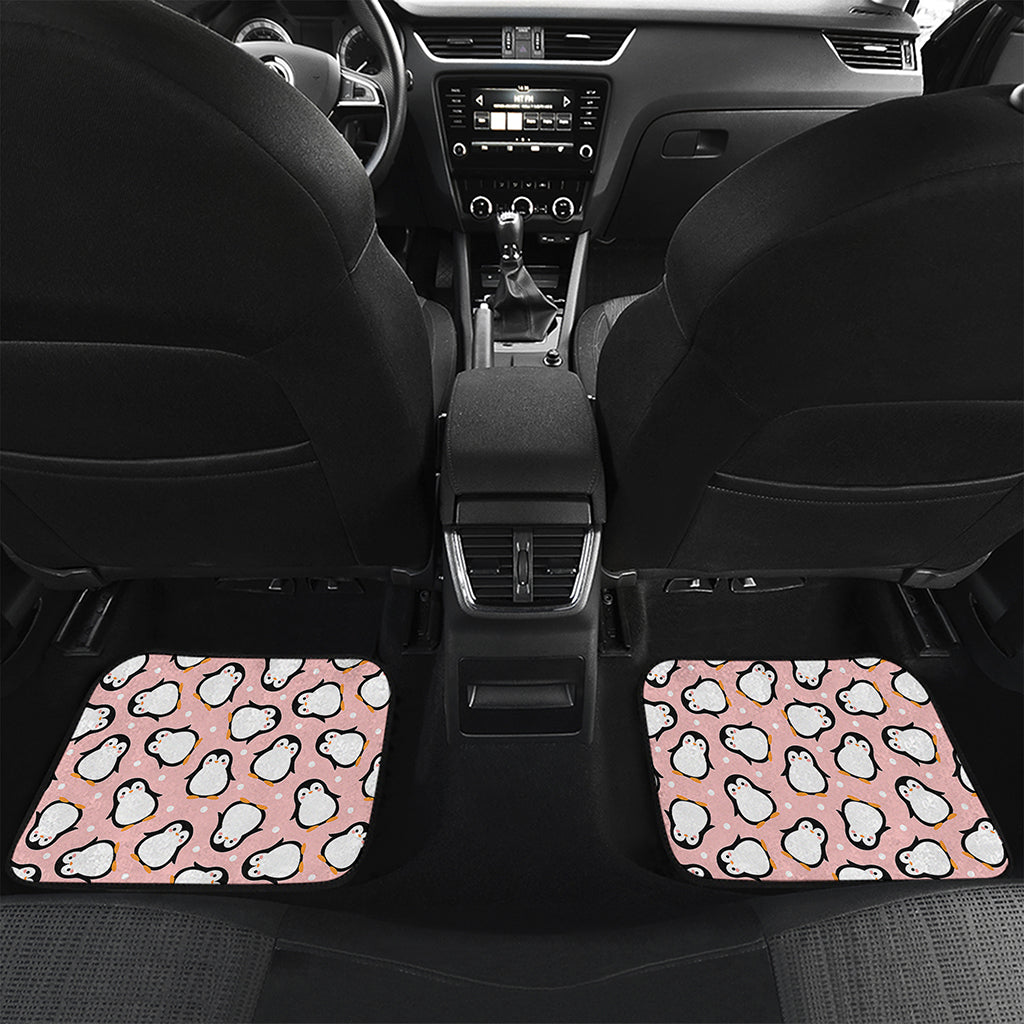 Pink Polka Dot Penguin Pattern Print Front and Back Car Floor Mats