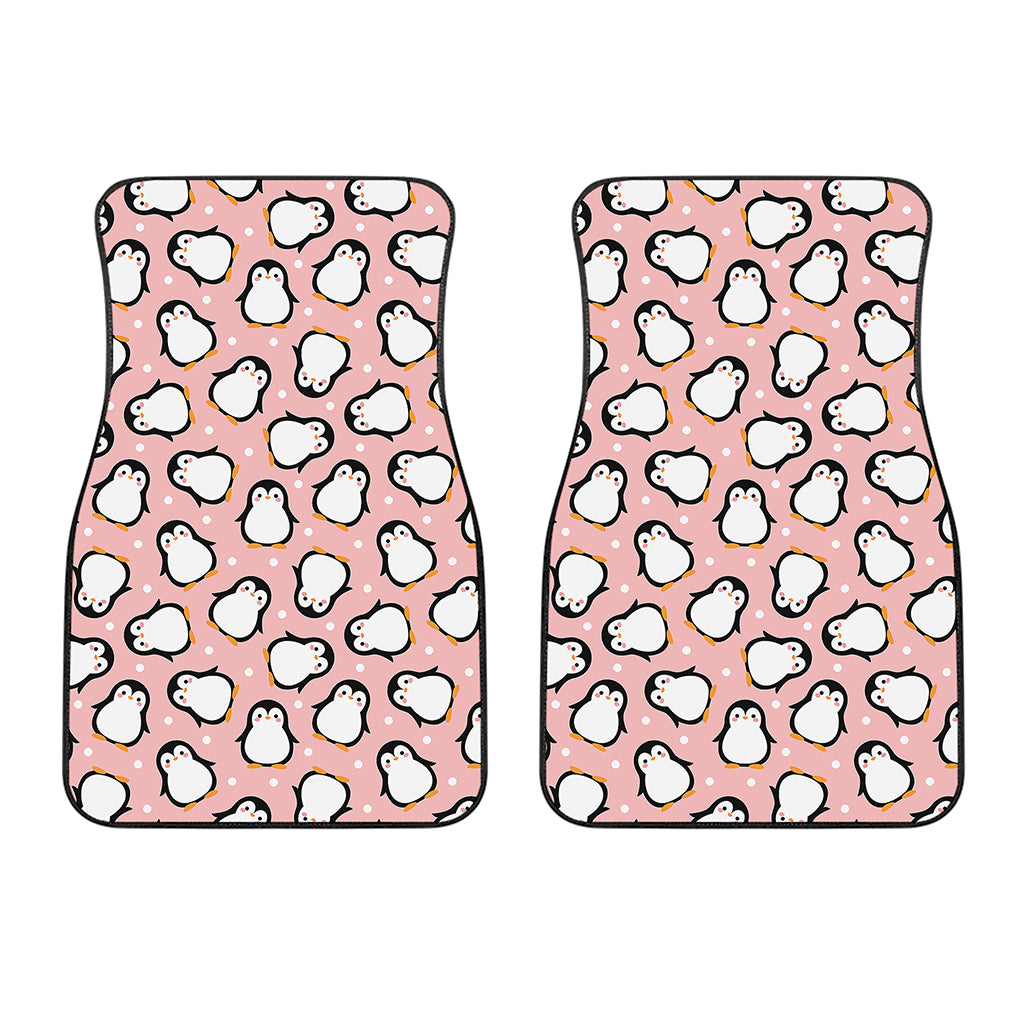 Pink Polka Dot Penguin Pattern Print Front Car Floor Mats