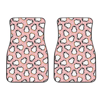 Pink Polka Dot Penguin Pattern Print Front Car Floor Mats