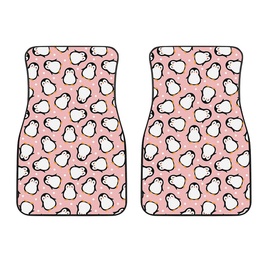 Pink Polka Dot Penguin Pattern Print Front Car Floor Mats