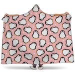 Pink Polka Dot Penguin Pattern Print Hooded Blanket