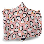 Pink Polka Dot Penguin Pattern Print Hooded Blanket